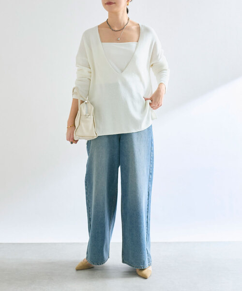 【RIVE DROITE】ペーパーヤーンプランジネックニット RIVE DROITE ニット セーター 「マイナス3kg」ペーパーヤーン