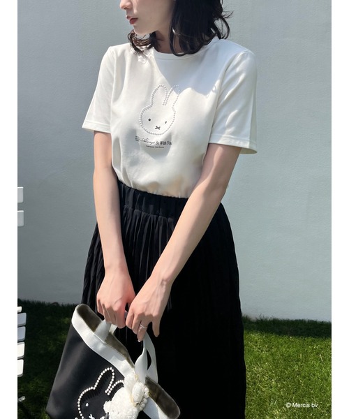 tシャツ miffy パールトリミングTシャツ レディース MIIA tシャツ miffy パールトリミングTシャツ レディース