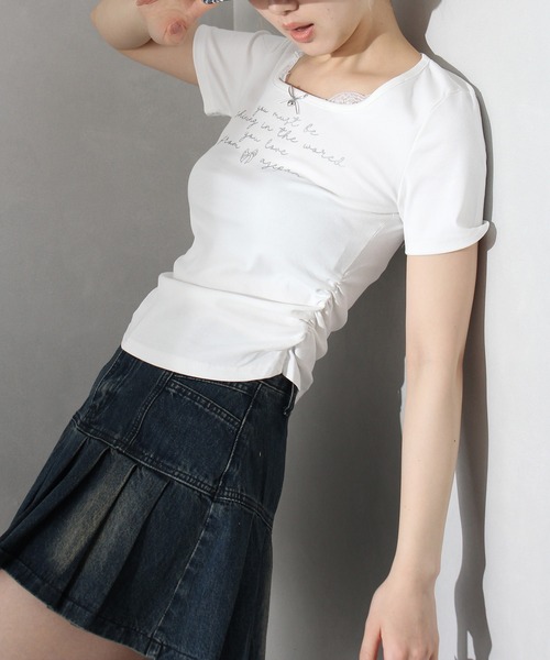 SpRay tシャツ ハクロゴプリントリボントップス レディース