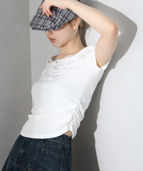 SpRay tシャツ ハクロゴプリントリボントップス レディース