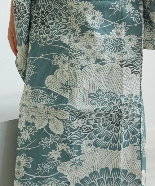 浴衣 キッズ浴衣3点セット ひよこ商店 青碧色に菊爛漫 キッズ 子供 女の子の画像