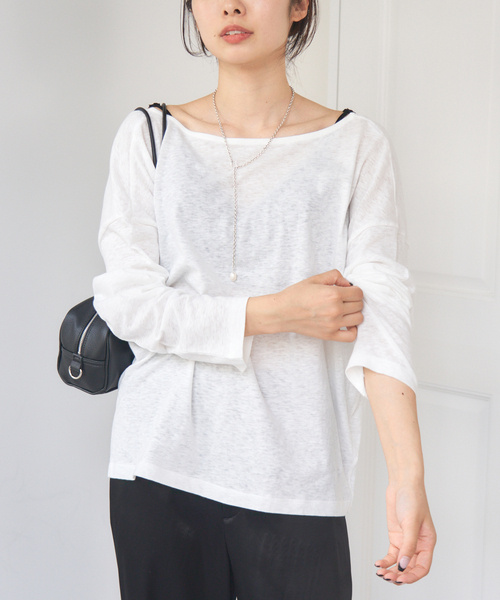 IENA ROUGH COTTON BACK OPEN ボートネックロンT IENA tシャツ ONIT/オニット ROUGH COTTON BACK OPEN ボート