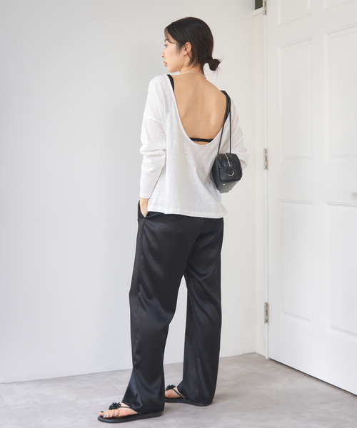 IENA ROUGH COTTON BACK OPEN ボートネックロンT IENA tシャツ ONIT/オニット ROUGH COTTON BACK OPEN ボート
