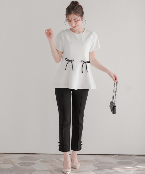 リボン付きフレアニットトップス fit more フィットモア Fit more リボンフレアトップス レディース : ZOZOTOWN Yahoo!店