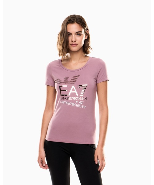 tシャツ 「エンポリオ アルマーニ EA7」Logo Series クルーネックTシャツ ストレッチコットン プリント レディース