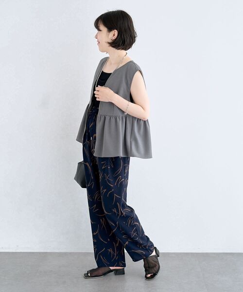 ベスト ジレ ポリツイル バックファスナーベスト レディース Green Parks ベスト ジレ 麻調ペプラムzipベスト レディース