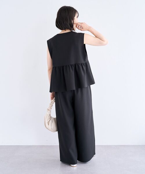 ベスト ジレ ポリツイル バックファスナーベスト レディース Green Parks ベスト ジレ 麻調ペプラムzipベスト レディース