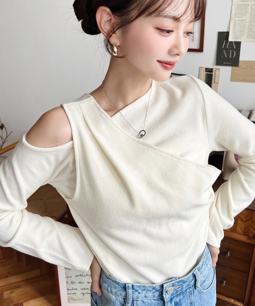 tシャツ レイヤードライクワンショルニットソープルオーバー レディース | moment+ | 01
