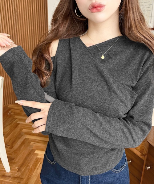 tシャツ レイヤードライクワンショルニットソープルオーバー レディース | moment+ | 14