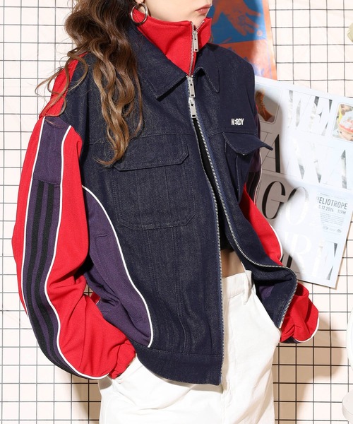 NERDY W'sデニムクロップドトラックトップス ライトブルー NERDY W'sデニムクロップドトラックトップス ライトブルー