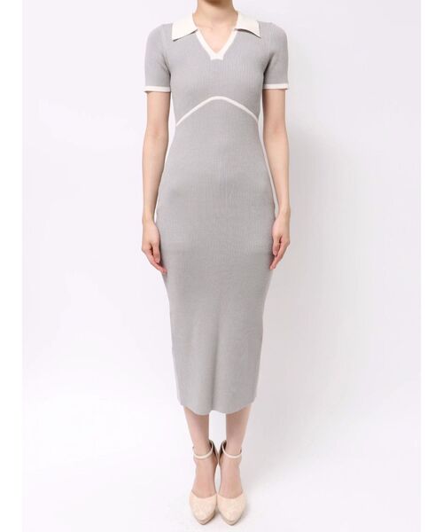 THE TOÉ グレー ニットポロワンピース 半袖 THE TOÉ グレー ニットポロワンピース 半袖 THE TOE グレー