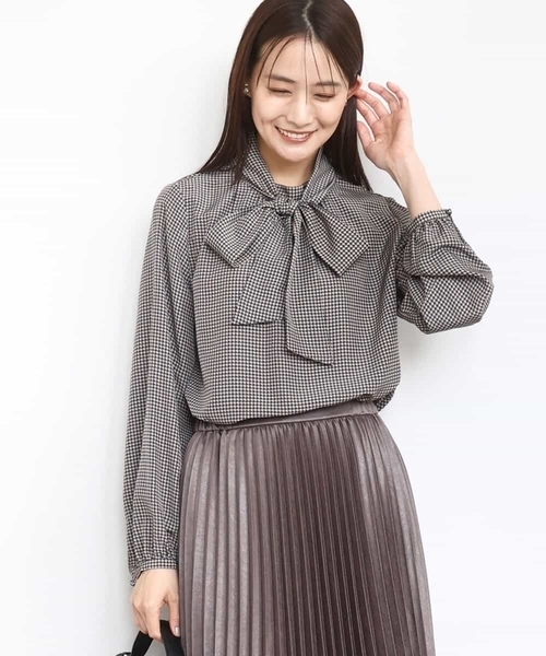 MK ミッシェルクラン（MK MICHEL  ）/【ビジネス/洗える】ボウタイ付き千鳥柄プリントブラウス MK MICHEL KLEIN（エムケー ミッシェルクラン） ブラウス シャツ