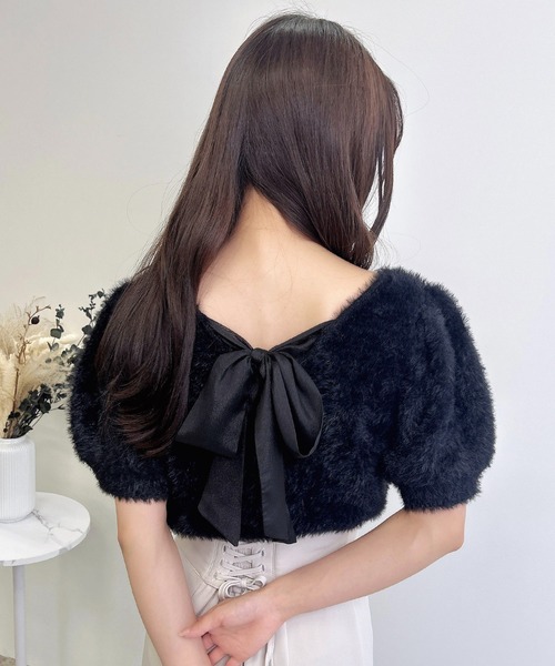 INGNI（イング） ニット セーター バックリボンフェザーヤーン半袖