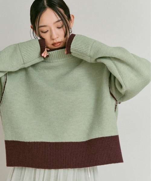 W：Huku タートルネック ニット セーター リバーシブル バイカラー