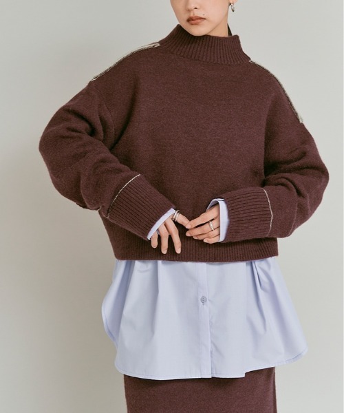 W：Huku タートルネック ニット セーター リバーシブル バイカラー