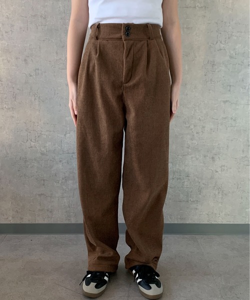 Maison Calme ワイドパンツ パンツ ハイウエストコーデュロイタック