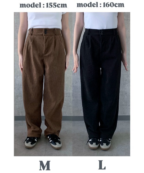 Maison Calme パンツ ハイウエストコーデュロイタックパンツ ゆったり