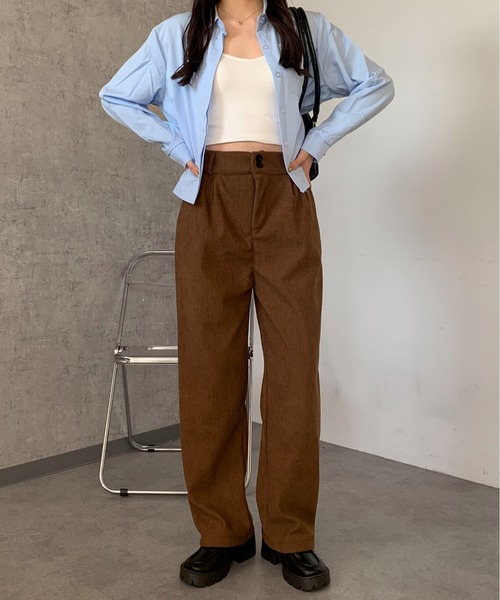Maison Calme ワイドパンツ パンツ ハイウエストコーデュロイタック