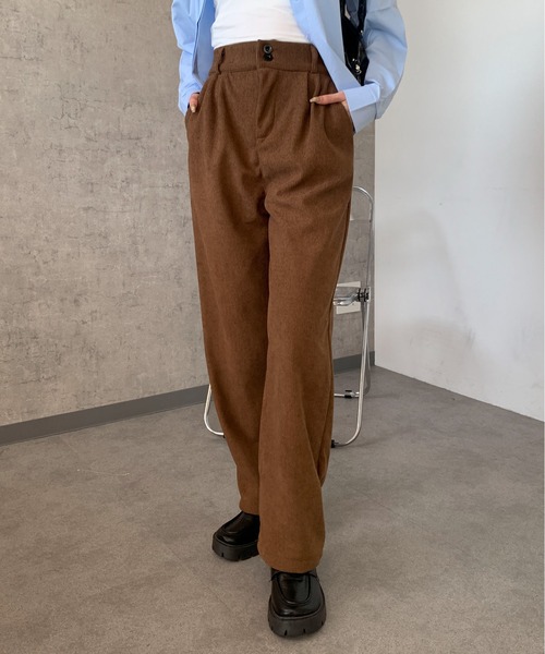 Maison Calme パンツ ハイウエストコーデュロイタックパンツ ゆったり