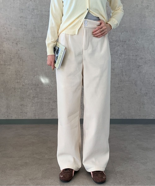 Maison Calme ワイドパンツ パンツ ハイウエストコーデュロイタック