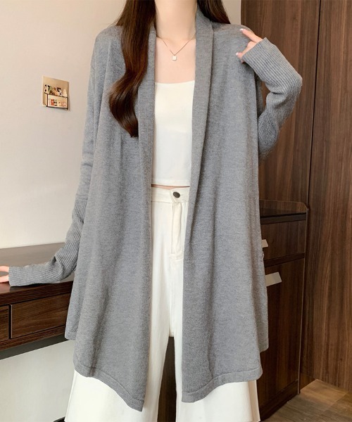 ReRe カーディガン ノーカラーニットカーディガン レディース