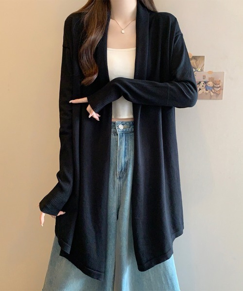 ReRe カーディガン ノーカラーニットカーディガン レディース