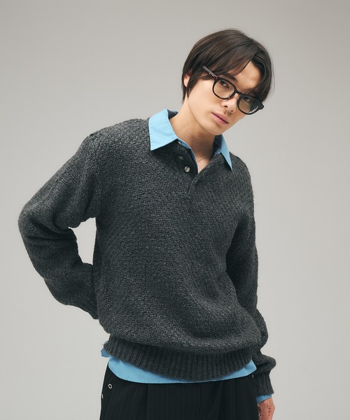 Adoon plain セーター ニット Heavy Pique Henry Neck Knit / 鬼鹿の子