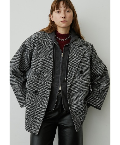 uyu. ピーコート pコート グレンチェックテーラードコート レディース