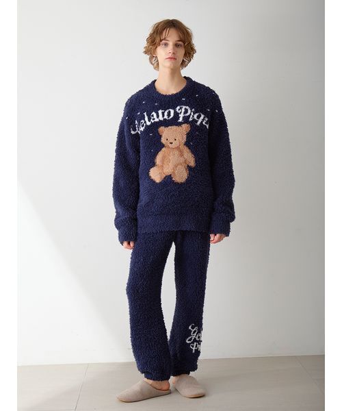 新品 ジェラートピケ スウェット プルオーバー&ロングパンツ ネイビー gelato pique（ジェラートピケ） パジャマ 「ONLINE限定」「HOLIDAY