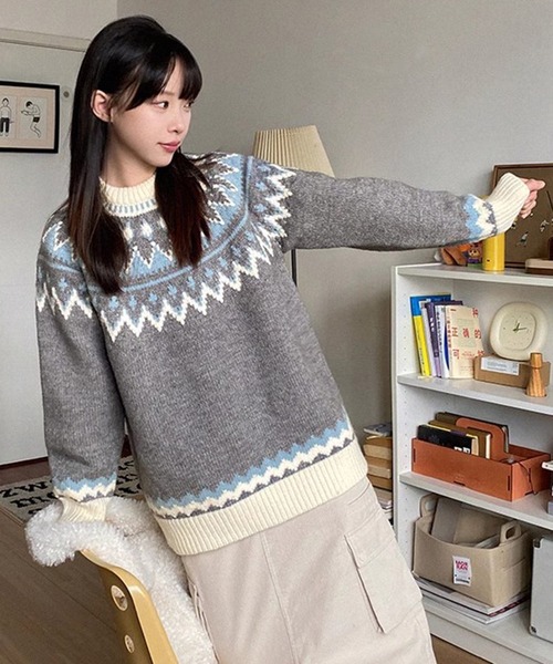 ＆soiree（アンドソワレ） ニット セーター ノルディック柄ジャガード