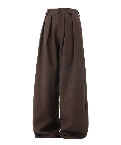 00s old カシミア混紡 ブラウン ツータック ウール ワイドスラックス CORPUS TOKYO（コーパス トーキョー） ワイドパンツ スラックス ダブル