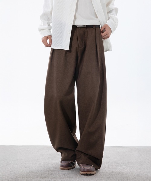 00s old カシミア混紡 ブラウン ツータック ウール ワイドスラックス CORPUS TOKYO（コーパス トーキョー） ワイドパンツ スラックス ダブル