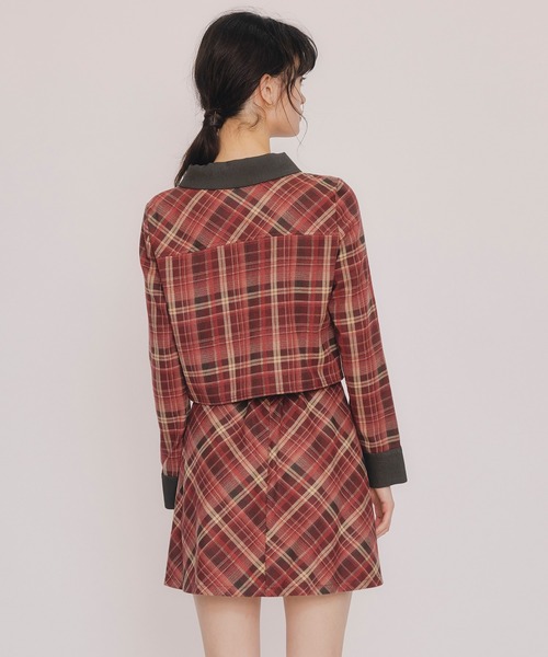 バーバリー ロンドン トップス ショートパンツ セットアップ チェック 赤 REDYAZEL（レディアゼル） セットアップ バイアスチェックショート