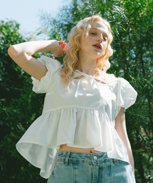 ブラウス シャツ 夏 半袖 puff sleeve muse blouse / パフスリデザイン