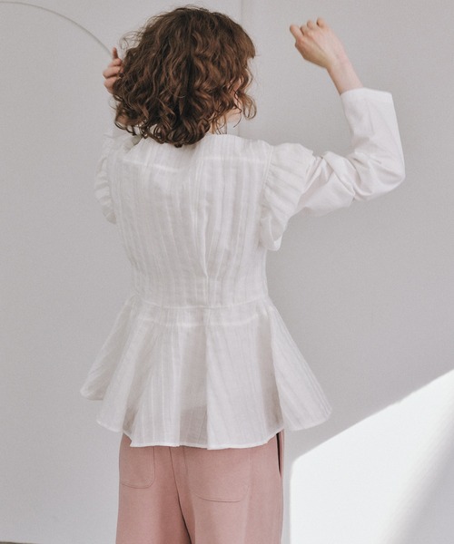 【超美品】LE CIEL BLEU Check Peplum Top LE CIEL BLEU（ルシェルブルー） ブラウス シャツ ジャカードペプラム