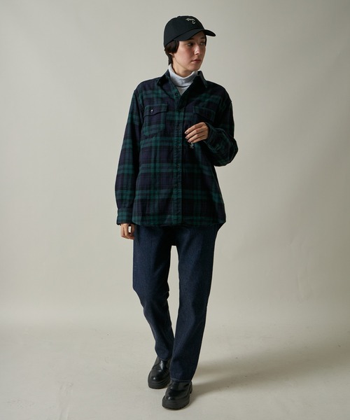 「FIDELITY」 長袖ネルシャツ LARGE グリーン メンズ_画像7