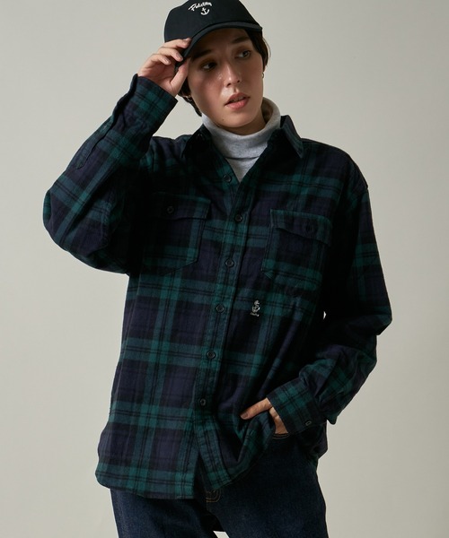 「FIDELITY」 長袖ネルシャツ LARGE グリーン メンズ_画像8
