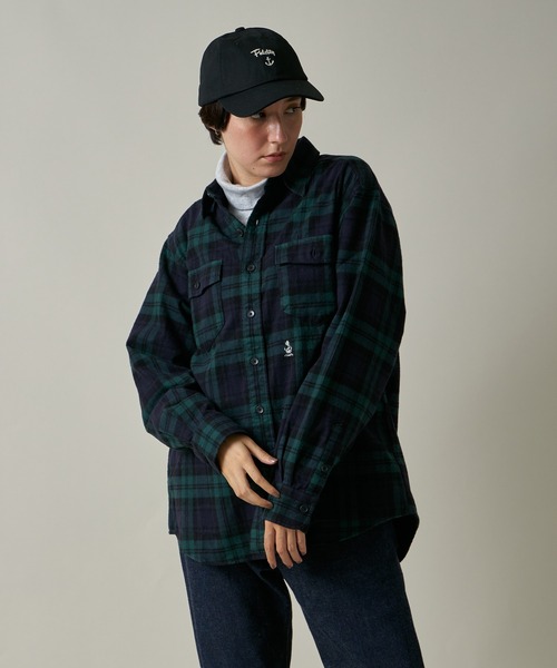 「FIDELITY」 長袖ネルシャツ LARGE グリーン メンズ_画像9