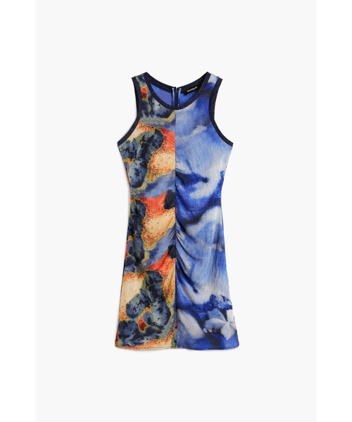 Desigual（デシグアル） ワンピース マーブル抽象プリントノースリーブ 