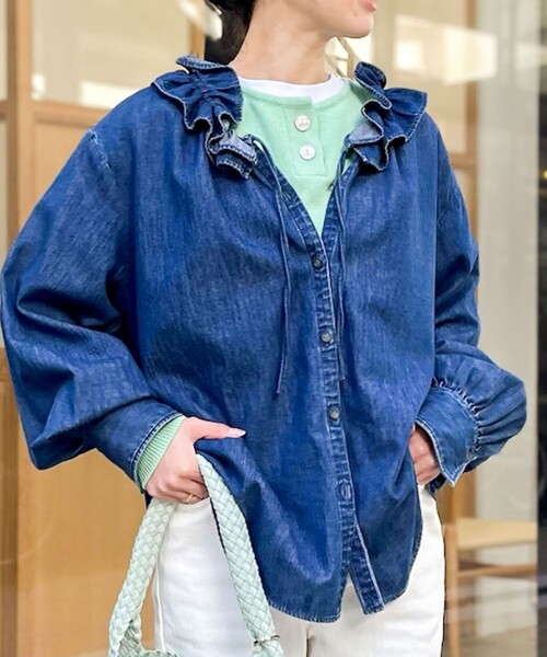 「Rie Miller」 長袖ブラウス FREE インディゴブルー レディース_画像3