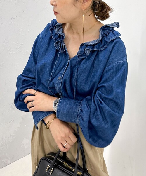 「Rie Miller」 長袖ブラウス FREE インディゴブルー レディース_画像9