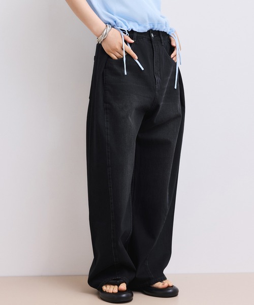 ワイドパンツ ジーンズ デニム デニムパンツ 「WEB限定」・「サステナブル」タックディティールワイドデニムワイドパンツ レディースの画像