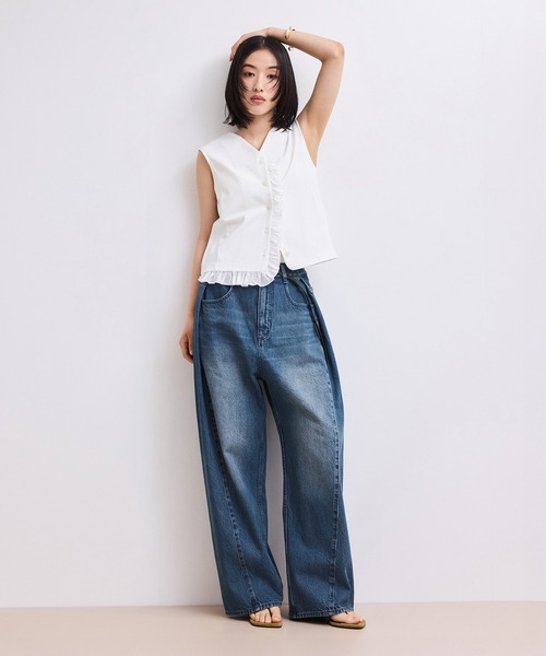 ワイドパンツ ジーンズ デニム デニムパンツ 「WEB限定」・「サステナブル」タックディティールワイドデニムワイドパンツ レディースの画像