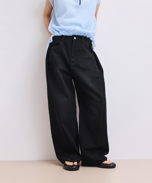 ワイドパンツ ジーンズ デニム デニムパンツ 「WEB限定」・「サステナブル」タックディティールワイドデニムワイドパンツ レディースの画像