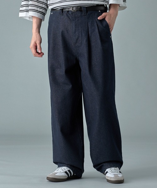 デニム・ジーパン IONSEOUL Bohemian Washing Wide Denim Pant BBZ184 CHALLENGER/WIDE WASHED DENIM PANTS（WASHED INDIGO）［ワイド