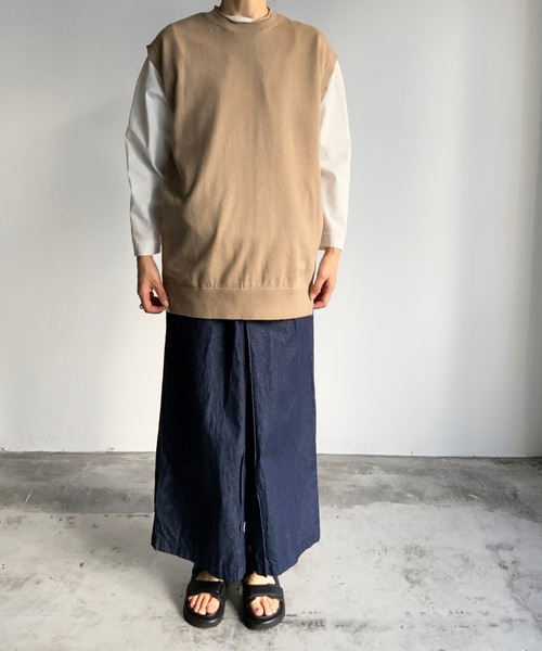 ベスト ジレ ventblanc:コットンリネン天竺カールネックベスト レディース