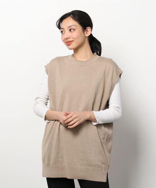 ベスト ジレ ventblanc:コットンリネン天竺カールネックベスト レディース vent blanc ベスト ジレ ventblanc:コットンリネン天竺カール