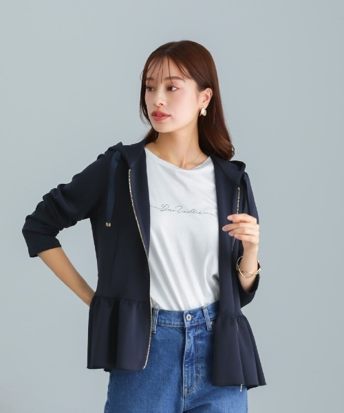 【Emilyan /エミリアン】ストレッチティアードフリルパーカーM UVカット！接触冷感！洗濯機可！ストレッチ！】つやポンチ