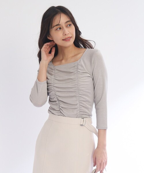 tシャツ 新色追加「洗える/日本製/ジャケットインナーにおすすめ」華やかギャザーラメジャージ レディース COUP DE CHANCE tシャツ 新色追加「洗える/日本製/ジャケット