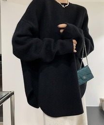 deux amour ニット セーター ドロップショルダークル−ネックニット